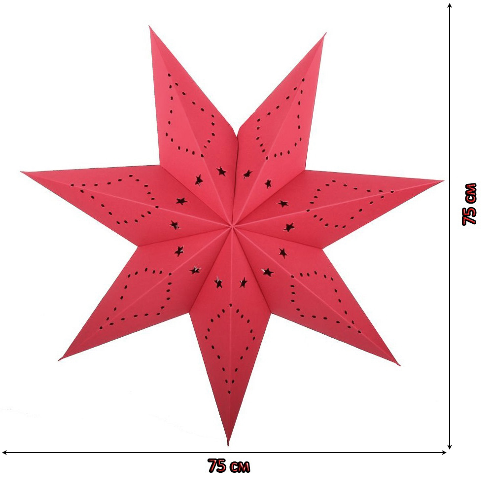 Звезда семиконечная бумажная 75 см, Звезды и точки, красный Звезда семиконечная бумажная 75 см, Звезды и точки, красный