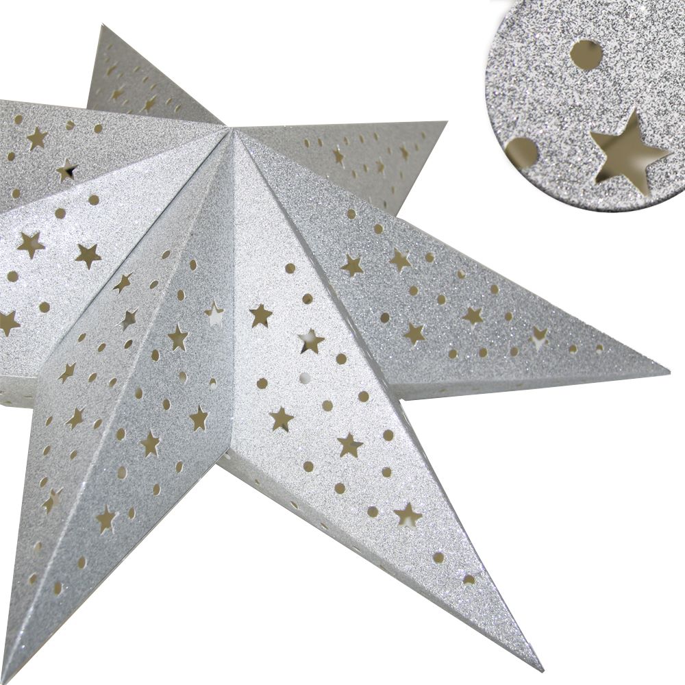 Звезда семиконечная бумажная блеск 45 см, точки и звездочки, серебро Звезда семиконечная бумажная блеск 45 см, точки и звездочки, серебро