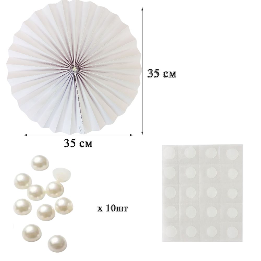 Фанты с жемчужиной НАБОР 10шт х 35см,  белый Фанты с жемчужиной НАБОР 10шт х 35см,  белый