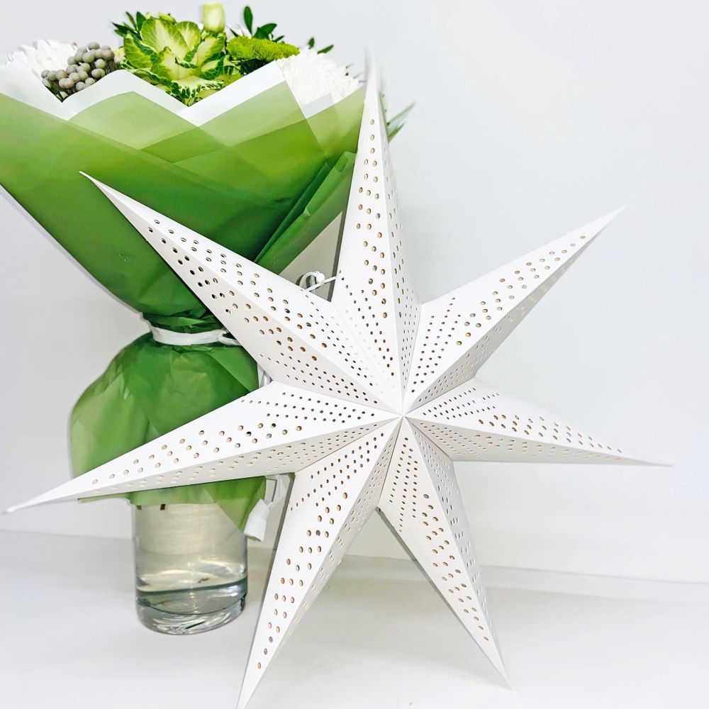 Звезда семиконечная бумажная 60 см кружочки, белый Звезда семиконечная бумажная 60 см кружочки, белый