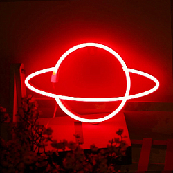 Неоновая подвеска "Сатурн"  30 х 17,5 см, от батареек и USB, красный