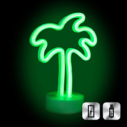 Светильник неоновый на подставке "Пальма" 22 х 17 см ,зеленый , от батареек и USB