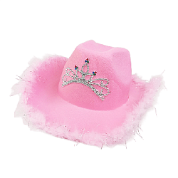 Шляпа ковбойская с перьями и короной, светло-розовый