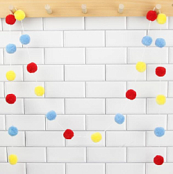 Гирлянда на веревке с помпончиками 3 см х 30 шт х 3 м, №17 ассорти